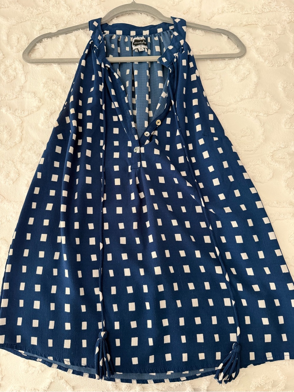Mud Pie Navy and White One-Shoulder Tie Halter Shirt